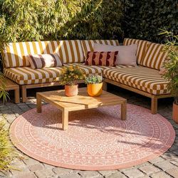 Round Outdoor Rug - Summer Azteca Pink