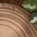 Round Jute Outdoor Rug - Mavi Border Cream/Brown