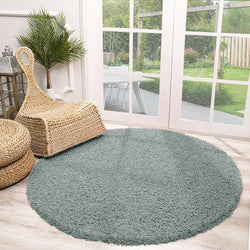 Round High Pile Rug - Solid Blue/Green