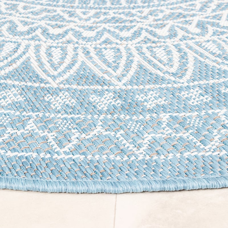 Round Outdoor Rug - Summer Azteca Light Blue