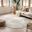 Round Vintage Rug - Spring Ethnic Cream/Green