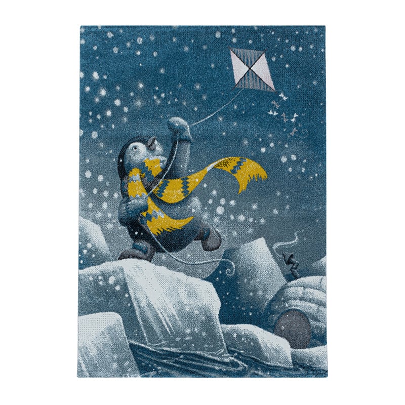 Children's floor rug - Fleurtje Penguin Blue