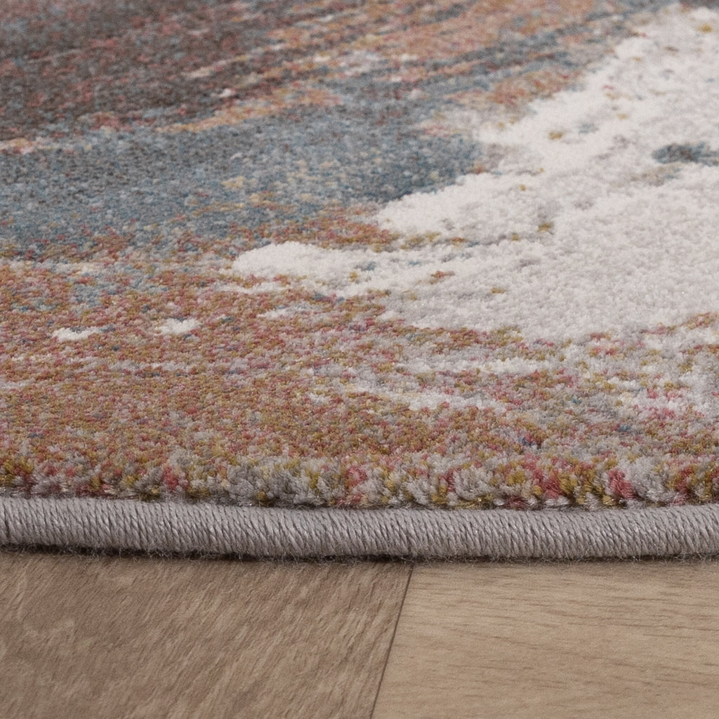 Round Abstract Rug - Xavier Wave Blue/Red