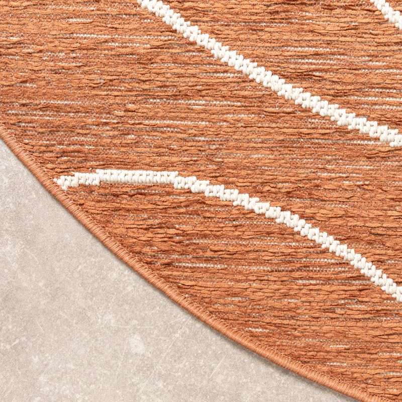 Round Modern Outdoor Rug - Porto Lines Terracotta