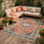 Indoor Outdoor Rug - Kairo Medallion Terra/Dark Blue