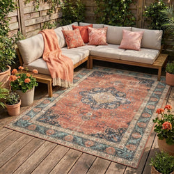 Indoor Outdoor Rug - Kairo Medallion Terra/Dark Blue