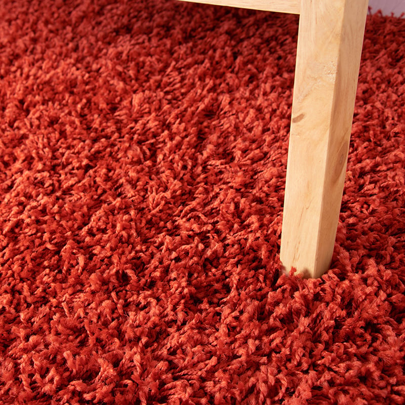 Round High Pile Rug - Solid Red
