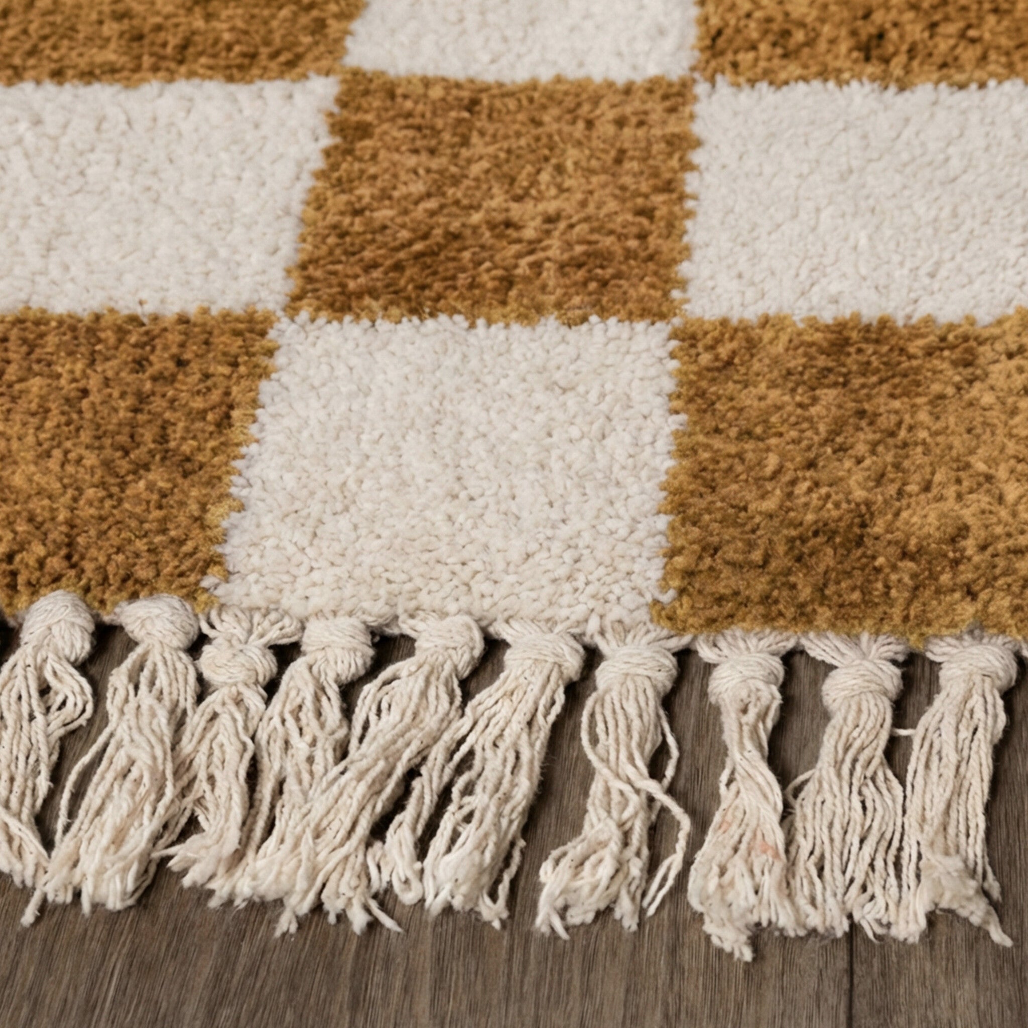 Checkerboard Rug - Blox Fringe Ochre yellow