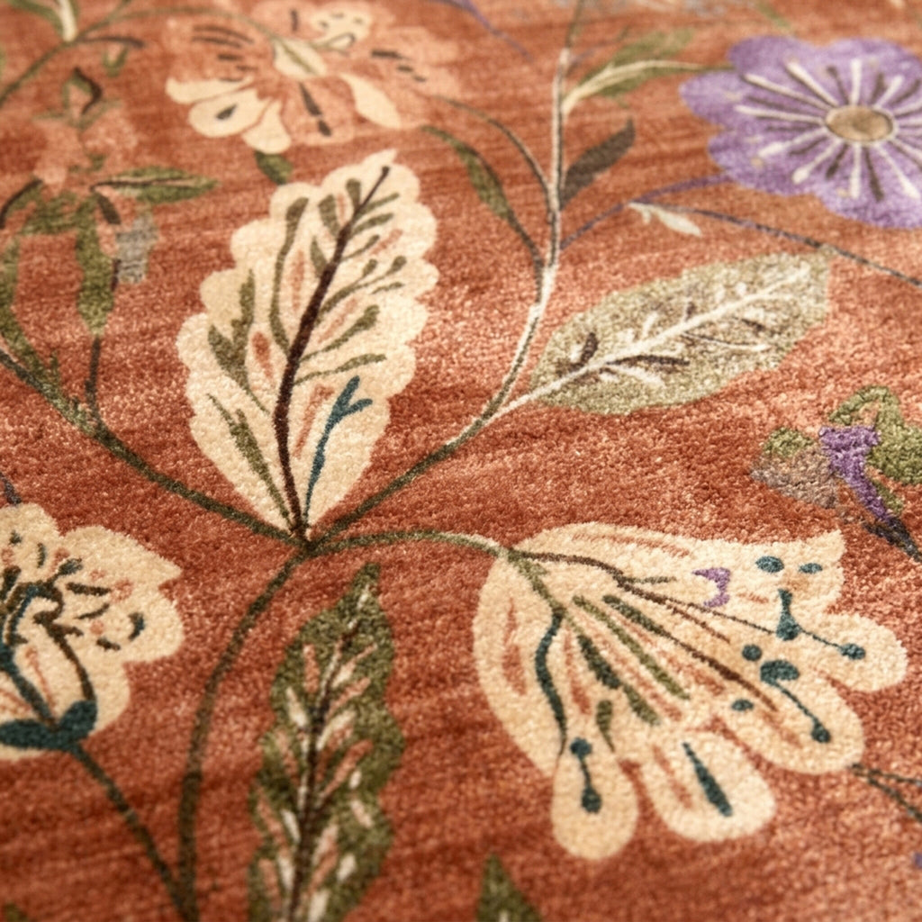 Washable rug – Misty Flowers Terracotta