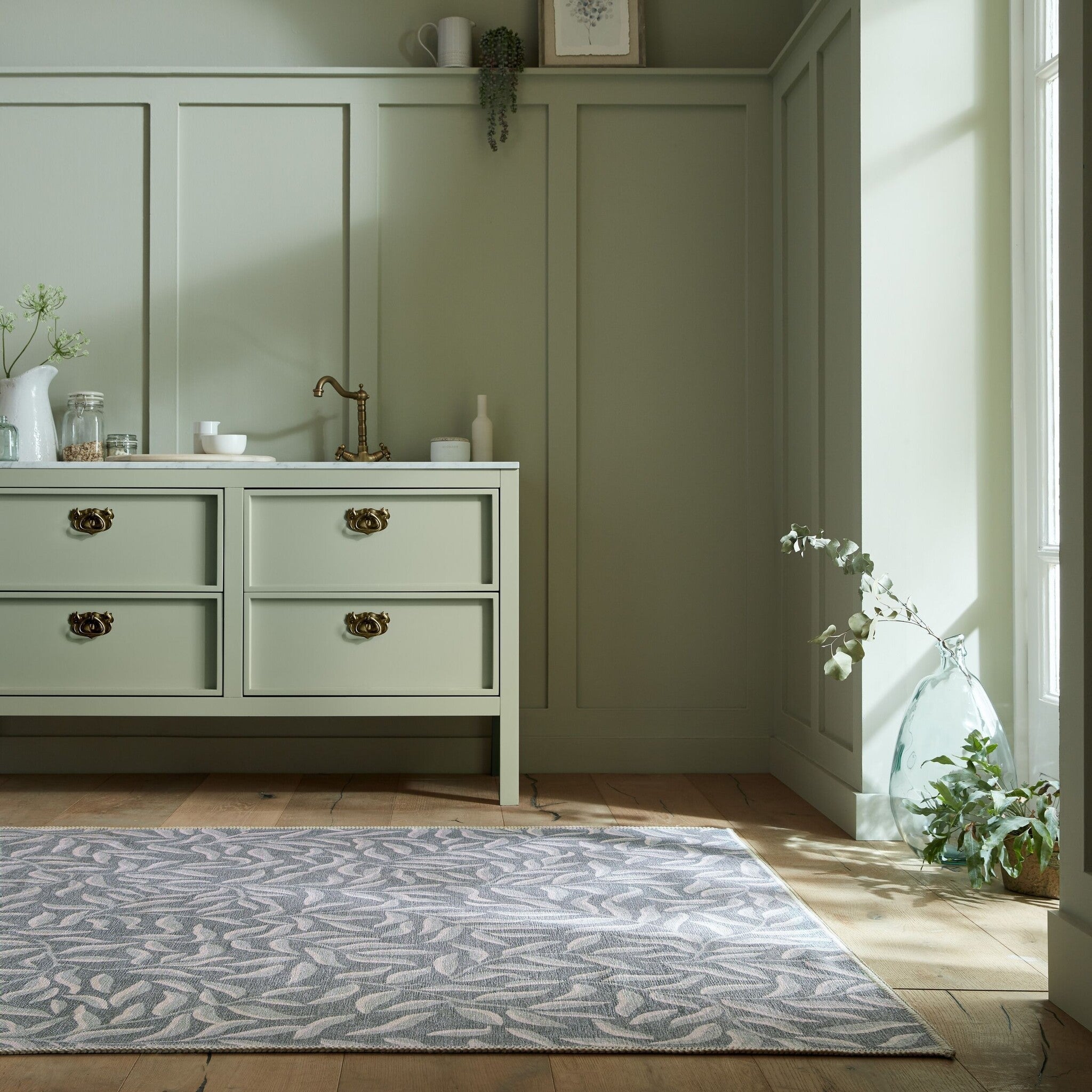 Washable floor rug - Reido Leaves Green