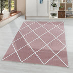 Low pile floor rug - Smoothly Lines Pink/White