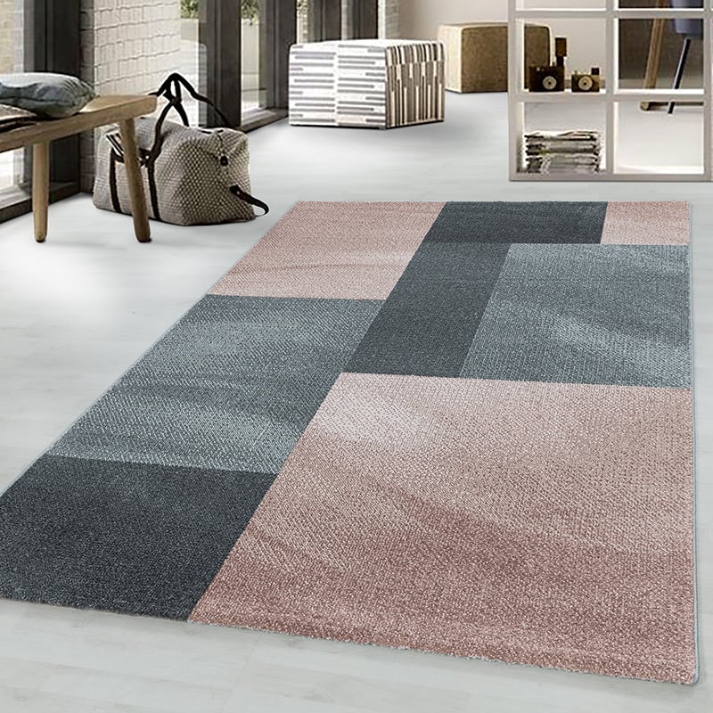 Retro Rug - Stencil Rectangles Pink/Grey
