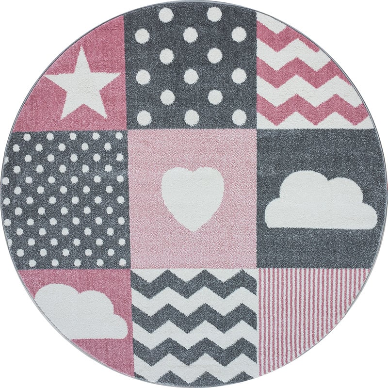 Round children's floor rug - Ava Multi/Pink