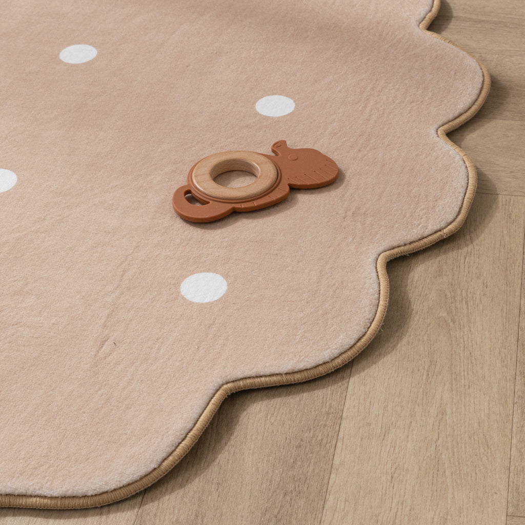 Round Kids Room Rug - Cloudy Dots Beige