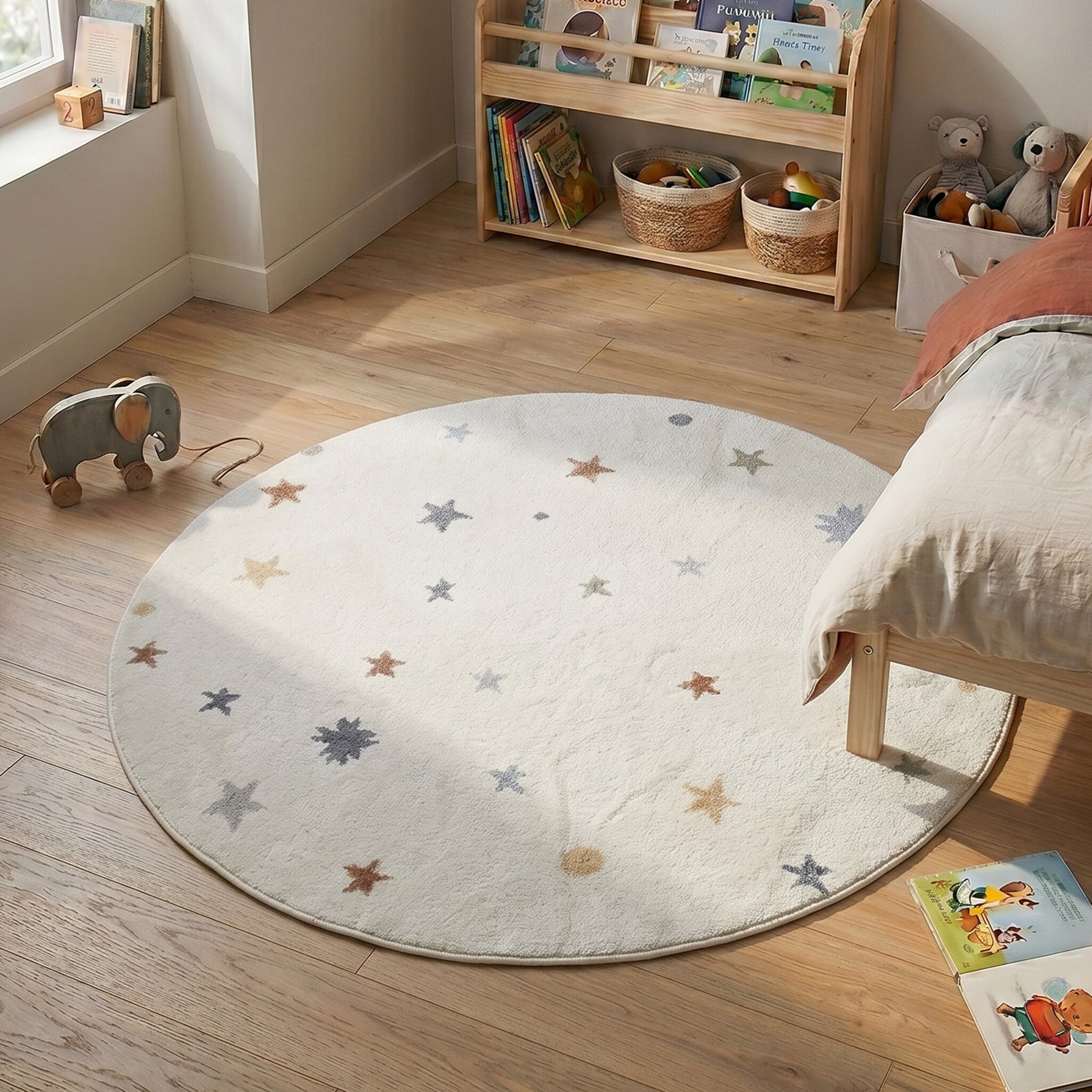 Round Washable Kids Rug - Ravi Stars Multicolour