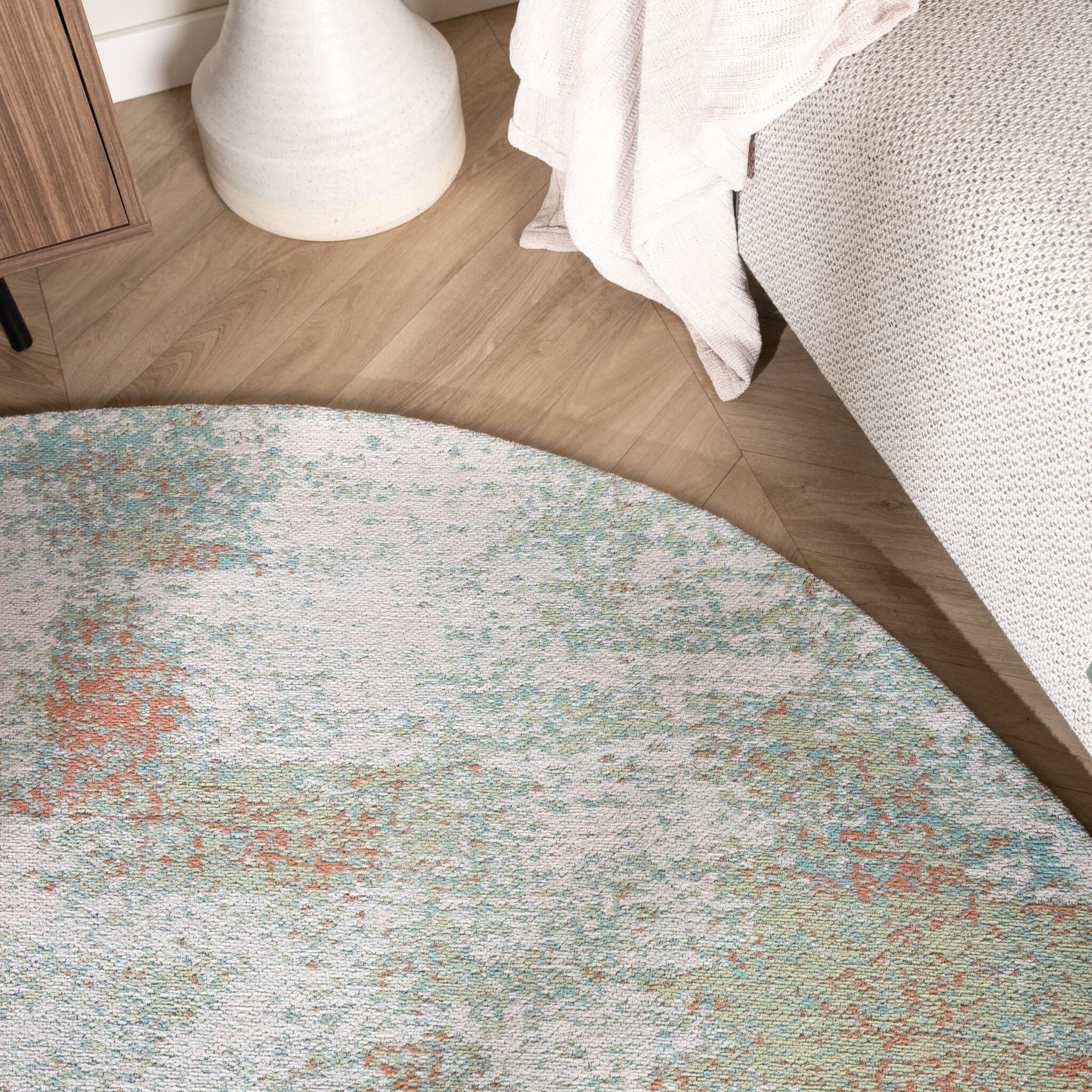 Round Abstract Rug – Candice Mint