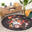 Round Floral Rug - Florine Black/Orange