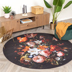 Round Floral Rug - Florine Black/Orange