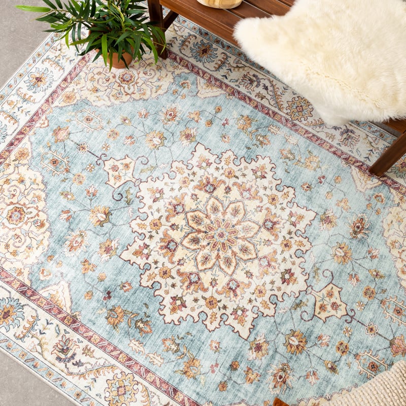 Vintage Outdoor Rug - Santo Medallion Light Blue