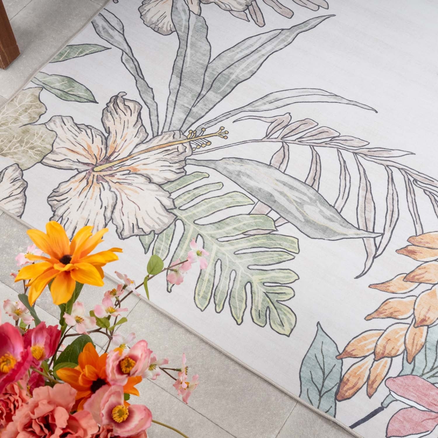 Outdoor rug flowers - Poppy Cream
