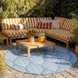 Round Outdoor Rug - Summer Leaves Blue