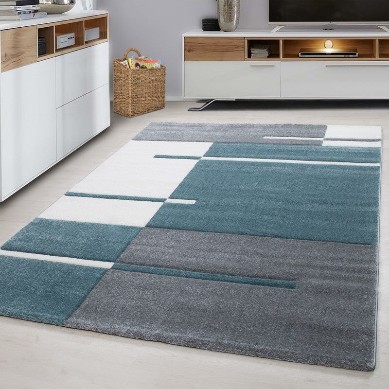Modern Floor Rug - Tetris Blue 1310