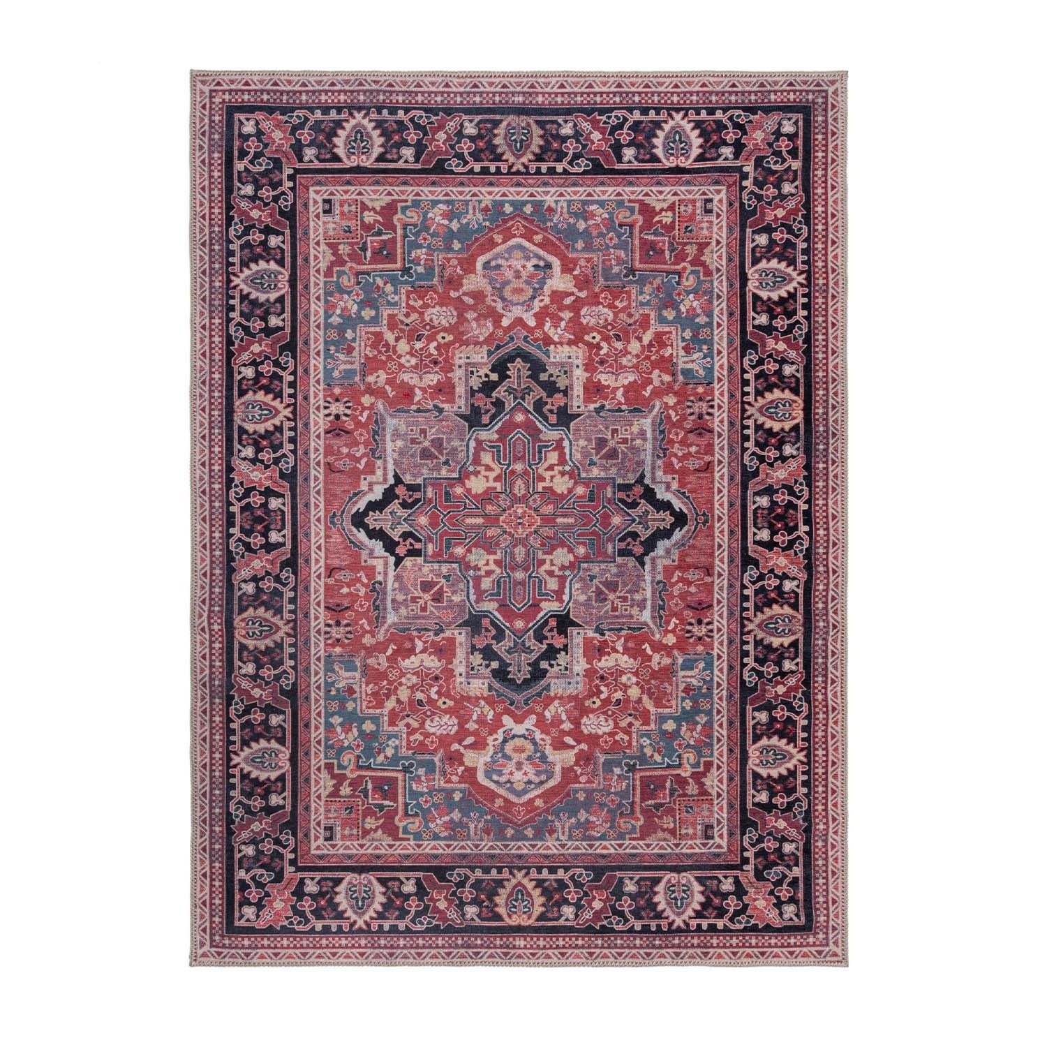 Washable Floor Rug - Reido Traditional Red