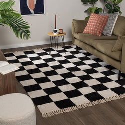 Checkerboard Rug - Blox Fringe Black
