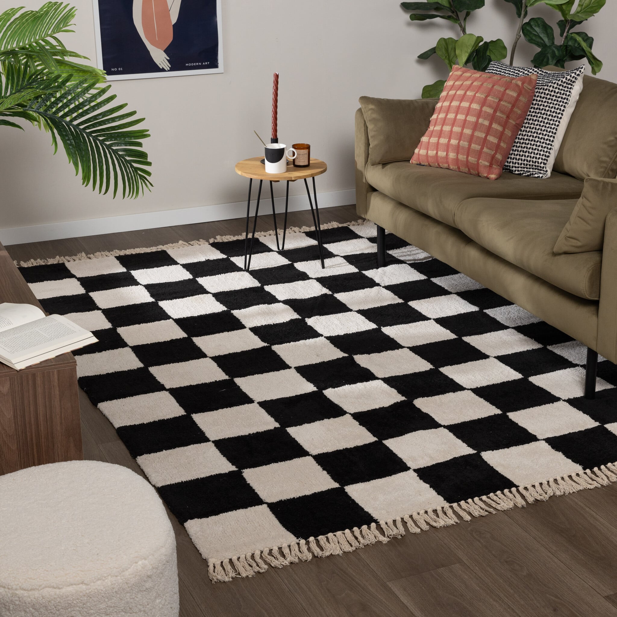 Checkerboard Rug - Blox Fringe Black