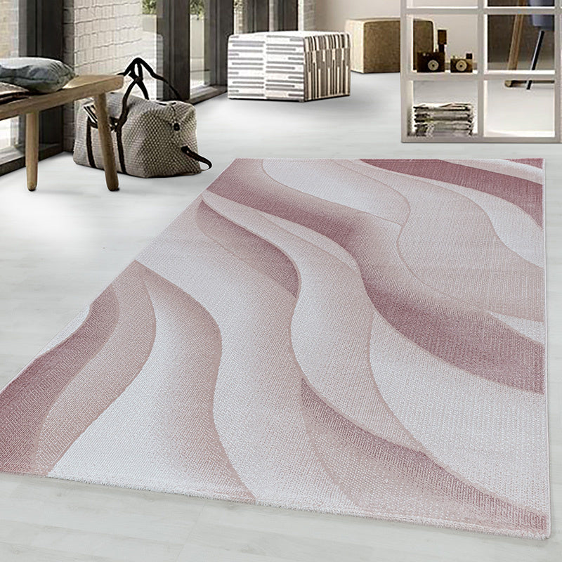 Modern floor rug - Streaky Waves Pink/Cream