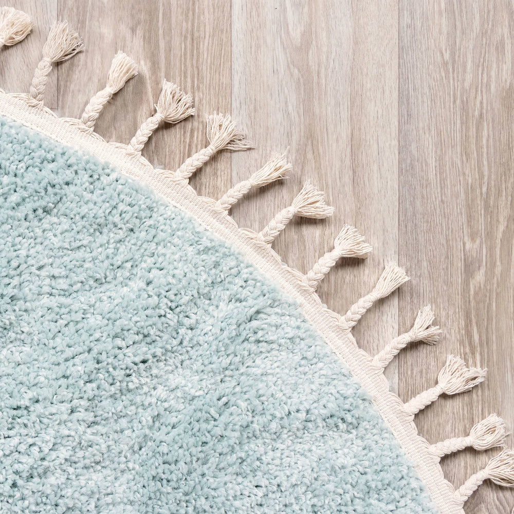 Round High Pile Rug - Lofty Fringe Light Blue