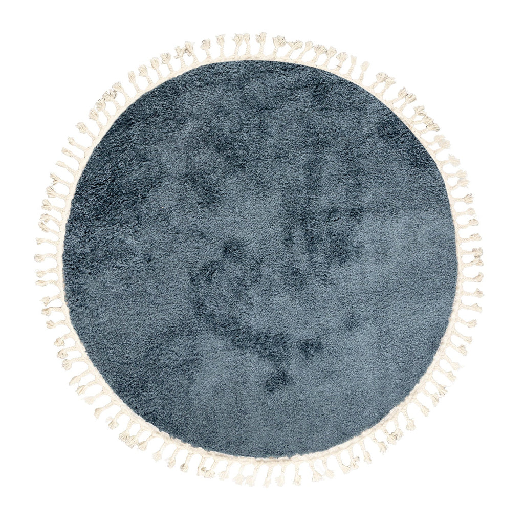 Round High Pile Rug - Lofty Fringe Blue