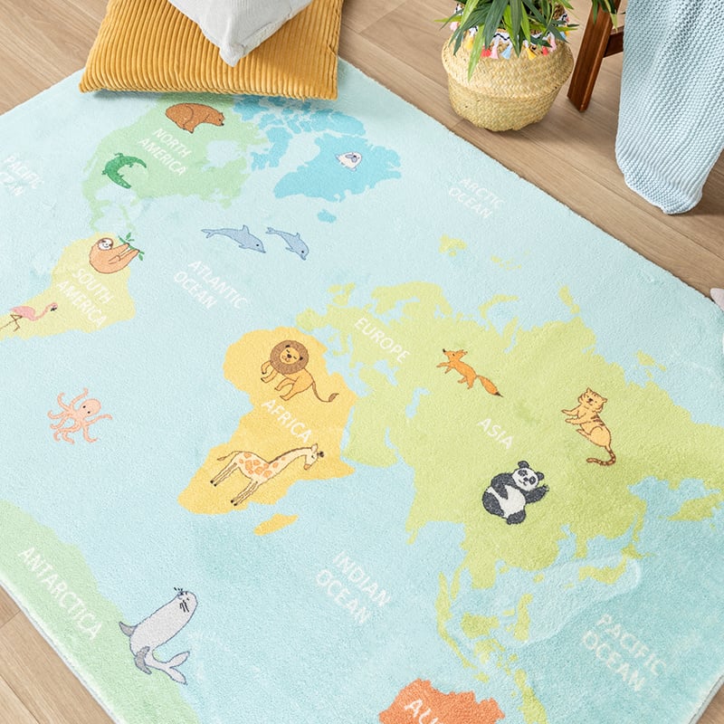 Kids Rug - Globe Light Blue