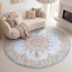 Round Vintage Rug - Lily Medallion Light Blue