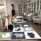 Foam puzzle mat XL - Lio Forest Dark Blue/White