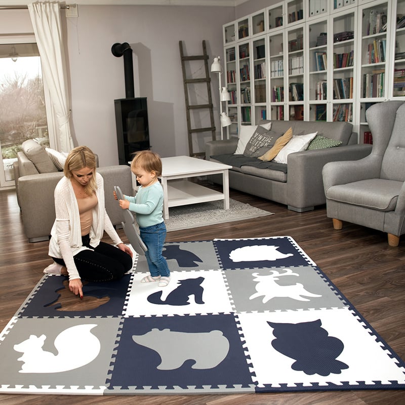 Foam puzzle mat XL - Lio Forest Dark Blue/White