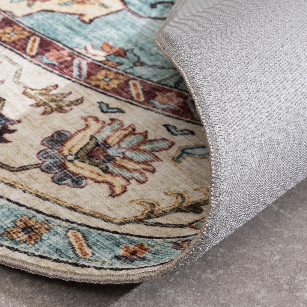 Round Vintage Outdoor Rug - Santo Medallion Light Blue