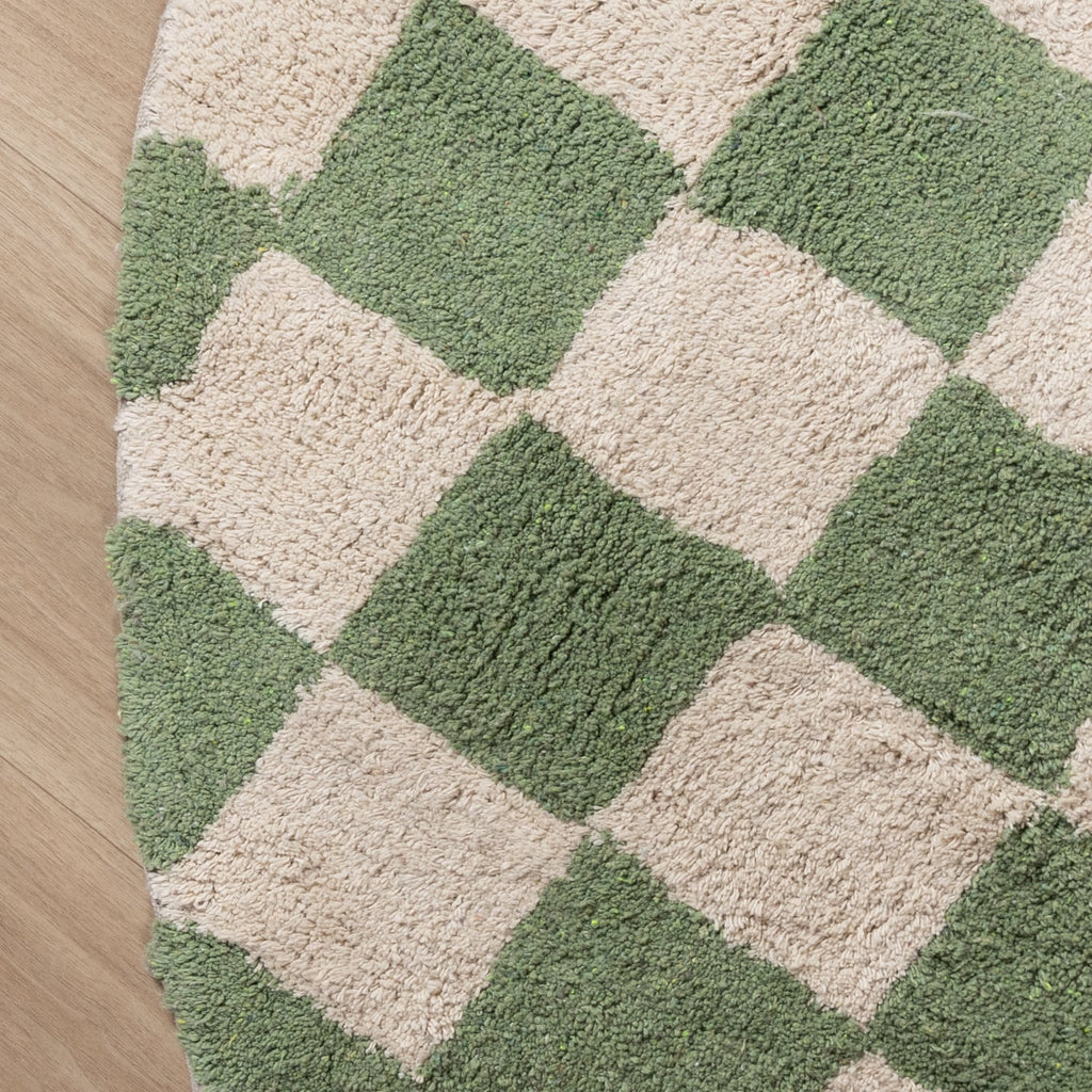 Round Retro Rug - Gambit Green/White