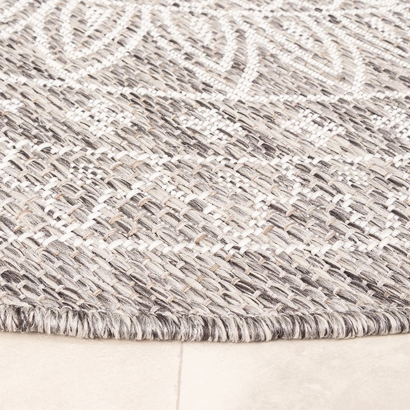 Round Outdoor Rug - Summer Azteca Light Grey
