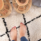 Round High Pile Rug - Grand Lines Cream/Black