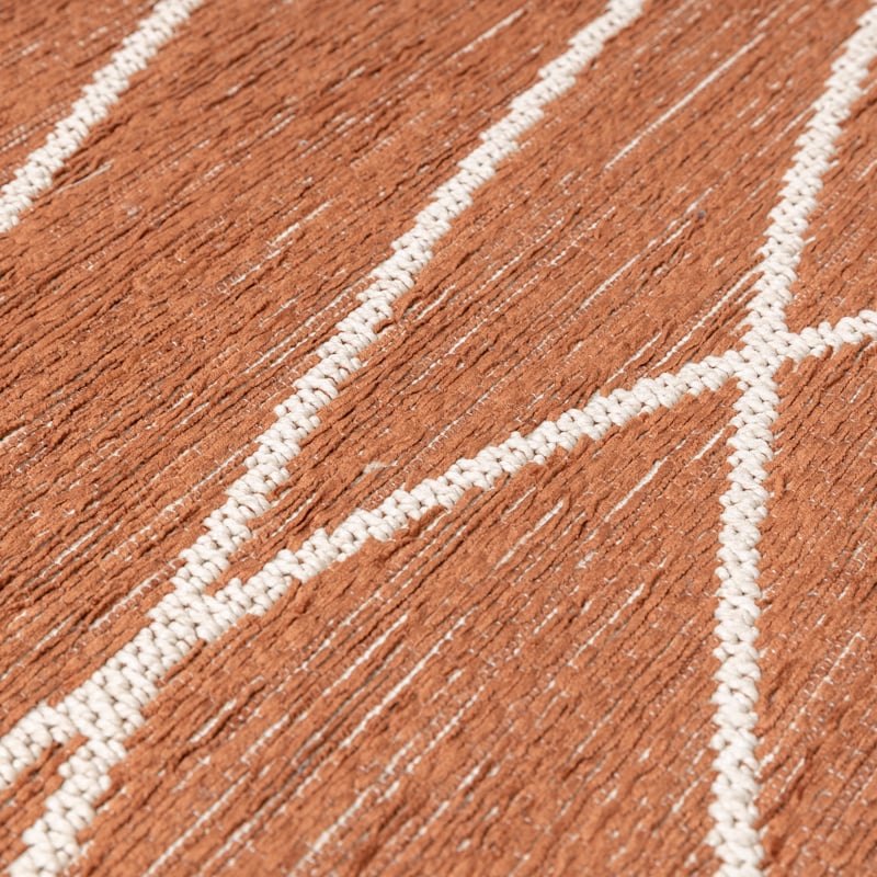 Round Modern Outdoor Rug - Porto Lines Terracotta