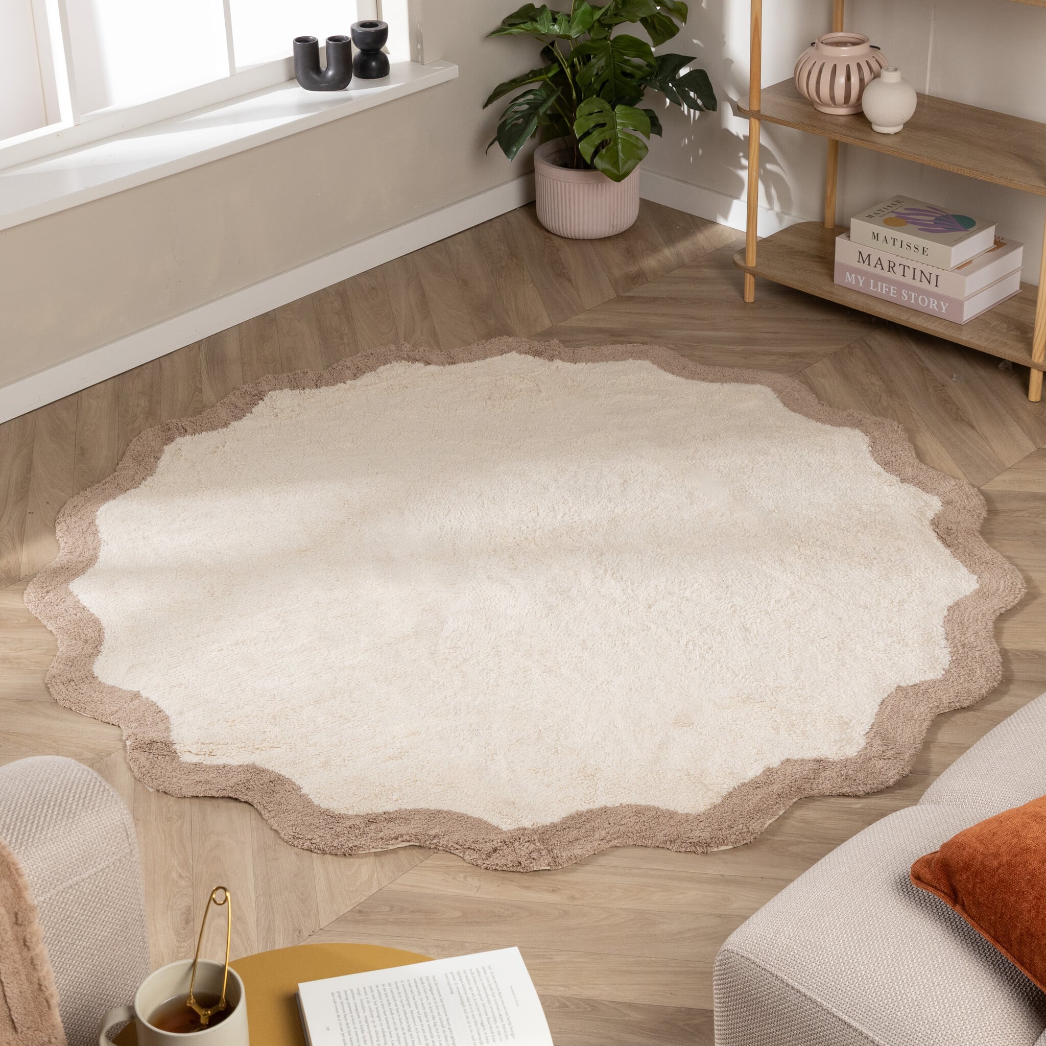 Round Washable Rug – Hazy Beige/Cream