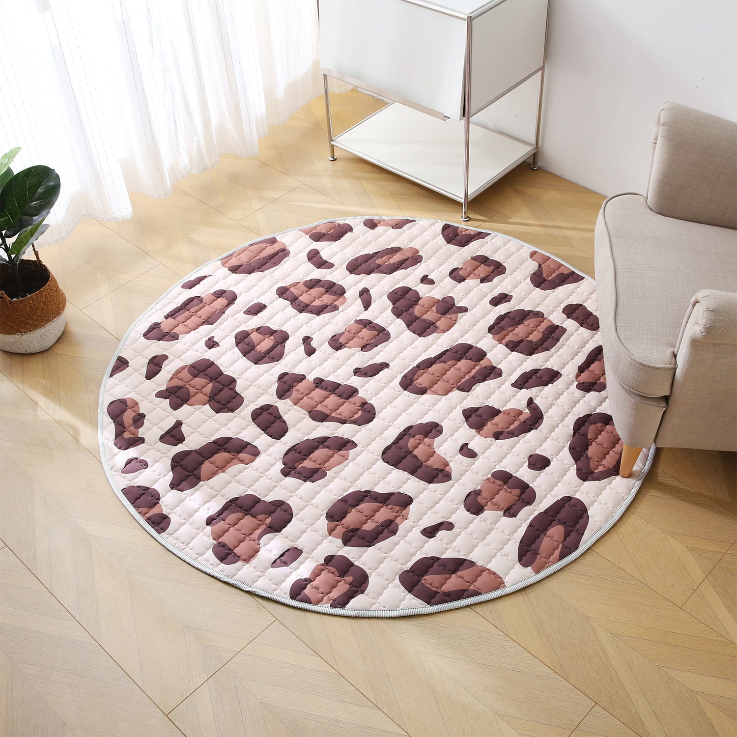 Baby play rug round - Noa Leopard Print Brown