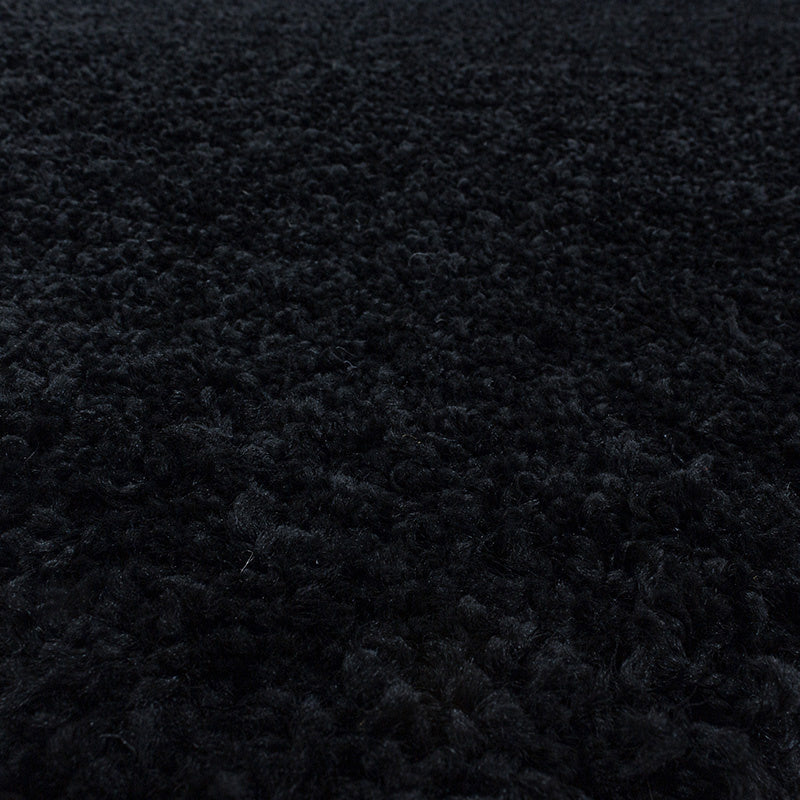 Round high-pile floor rug - Softy Black