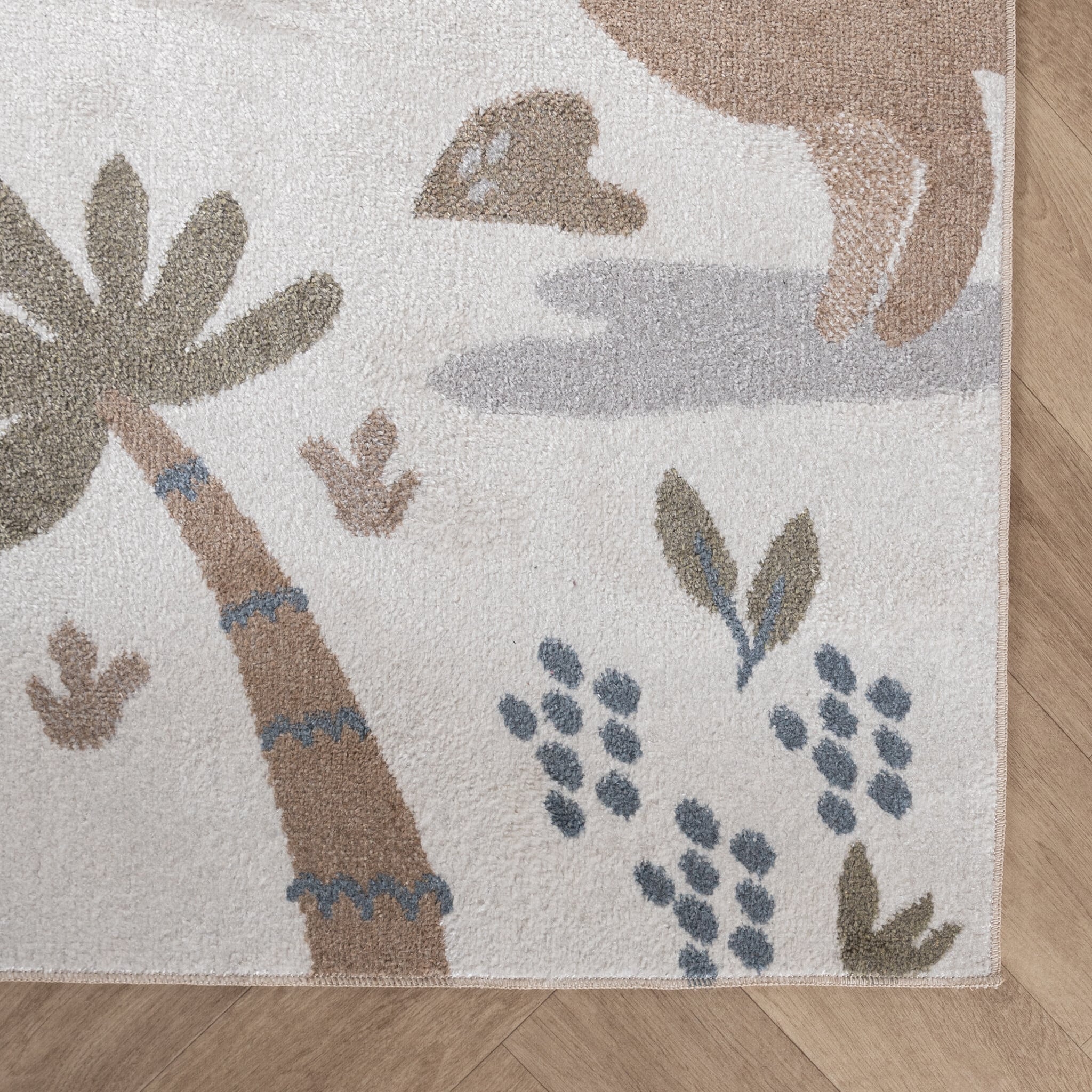 Washable Kids Rug - Mace Dino Cream