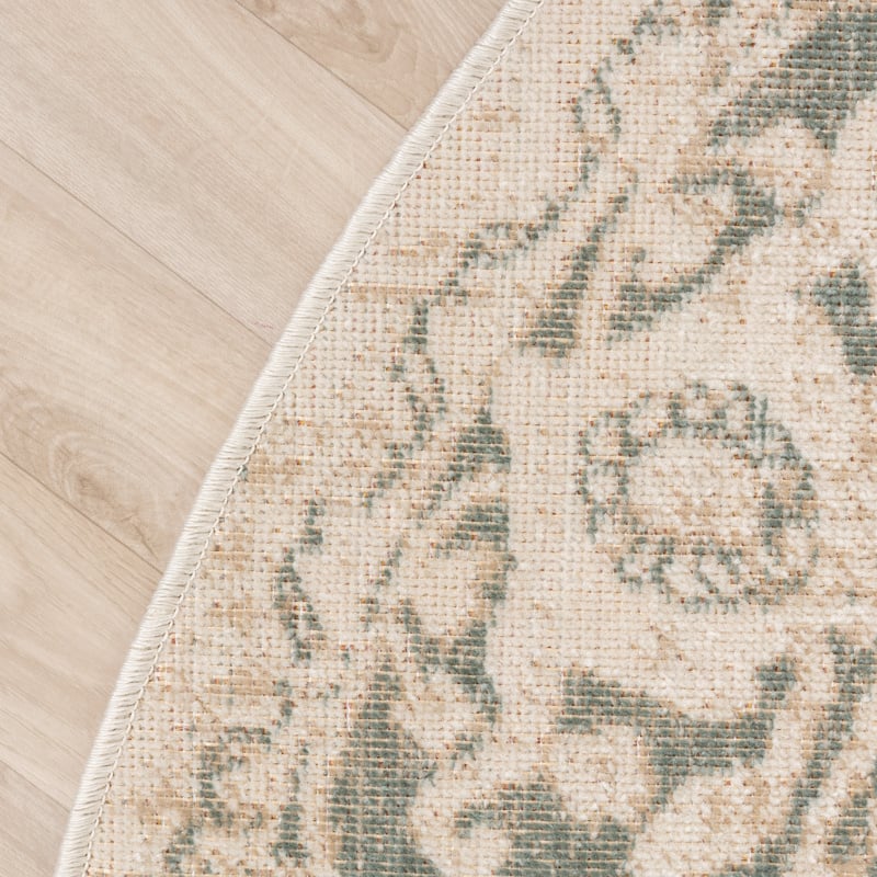 Round Vintage Rug - Spring Medallion Cream/Green