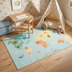 Kids Rug - Globe Light Blue