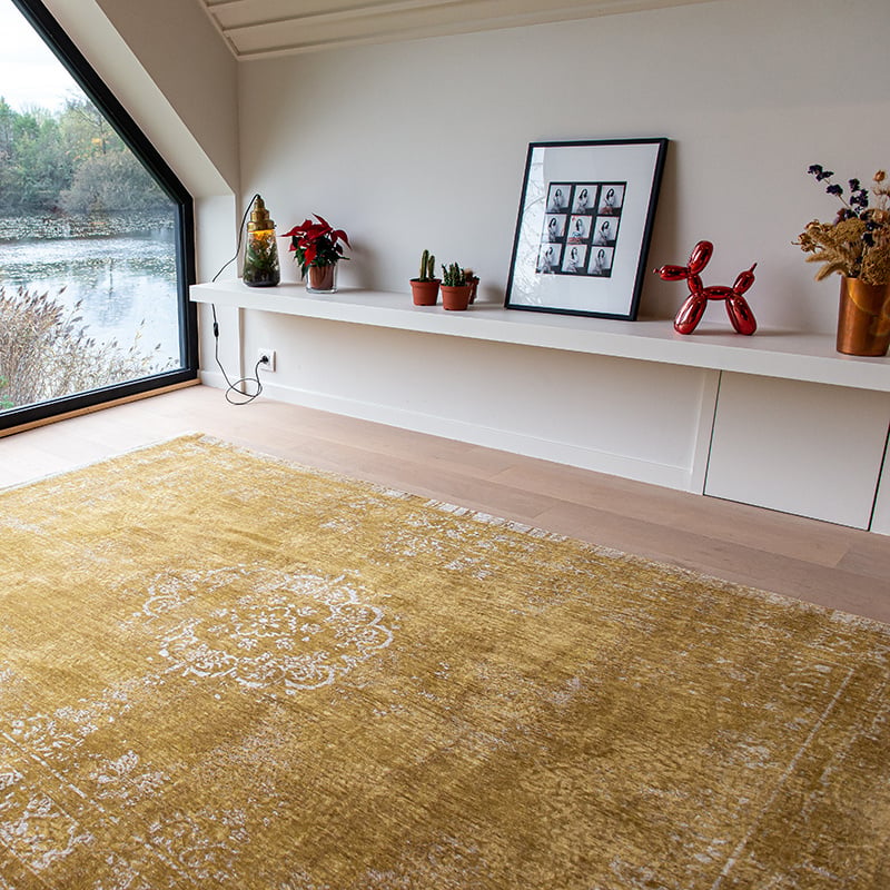 Vintage Floor Rug - Fading World Medallion Ochre Yellow 9145