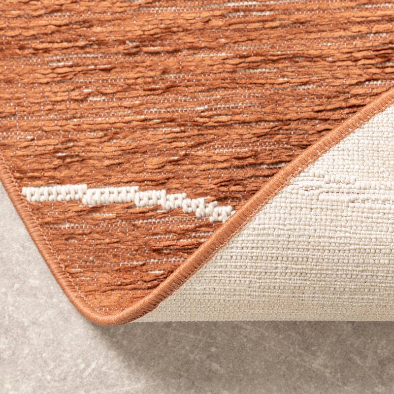 Round Modern Outdoor Rug - Porto Lines Terracotta
