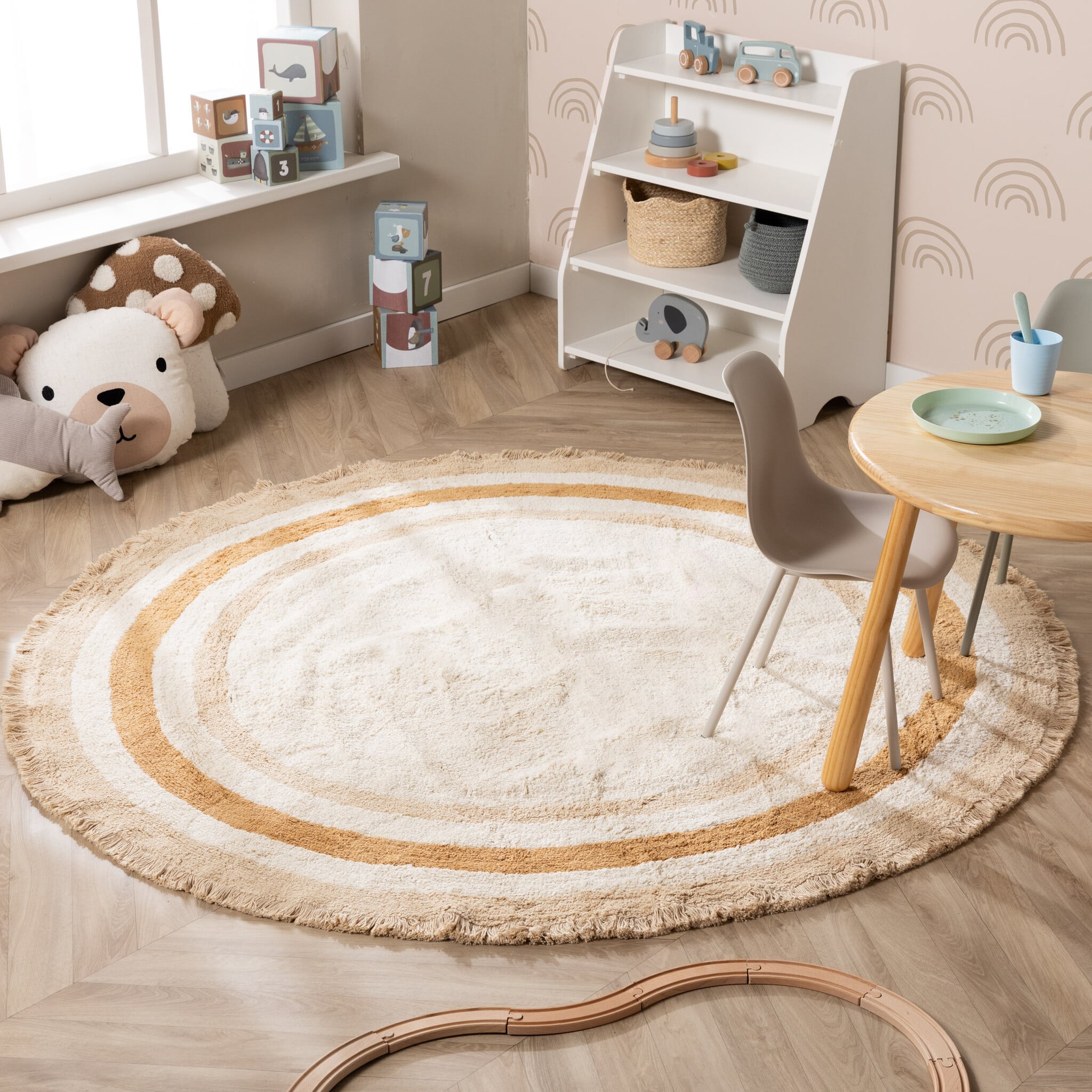Round washable kids rug - Milo Beige